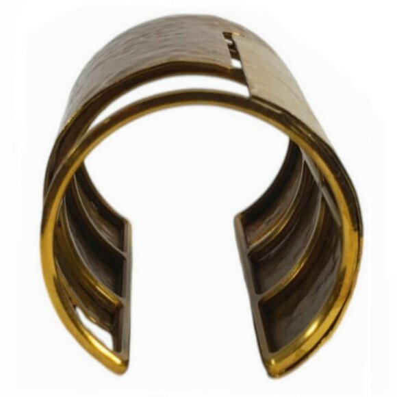 Vintage LANVIN PARIS Hammered Brass Oracle Cuff Bracelet S/S 2013 Runway - Picture 6 of 11